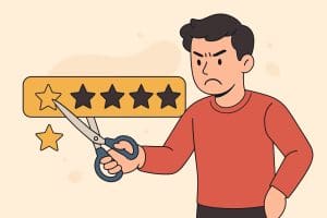 An illustration of a person deleting a bad review.