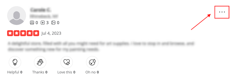 The "how to delete Yelp reviews" step of selection More Options next to the review.